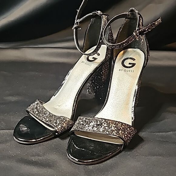 G by GUESS Black, Sparkly High Heel Open Toe Shoe Size 10 - Picture 14 of 14